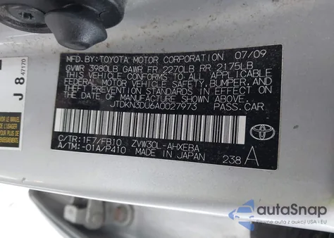 2010 Toyota Prius Iii из США, поврежденный, VIN JTDKN3DU6A0027973